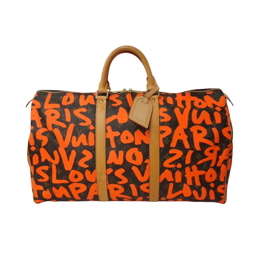 LOUIS VUITTON Monogram Graffiti Keepall Boston Bag Sprouse Orange